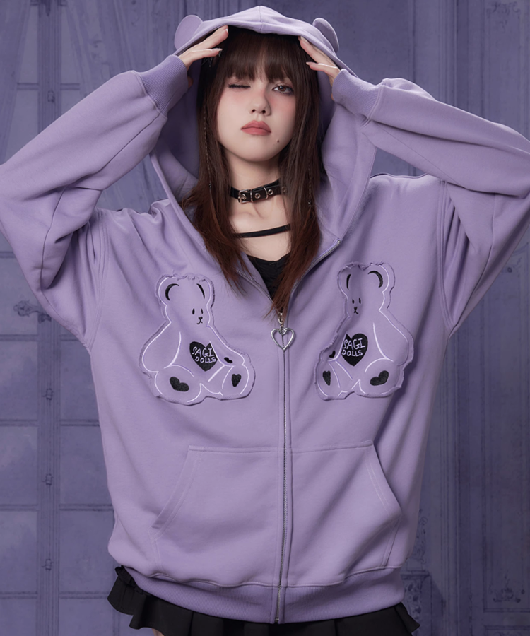 Wベア耳付きスウェットフーディ