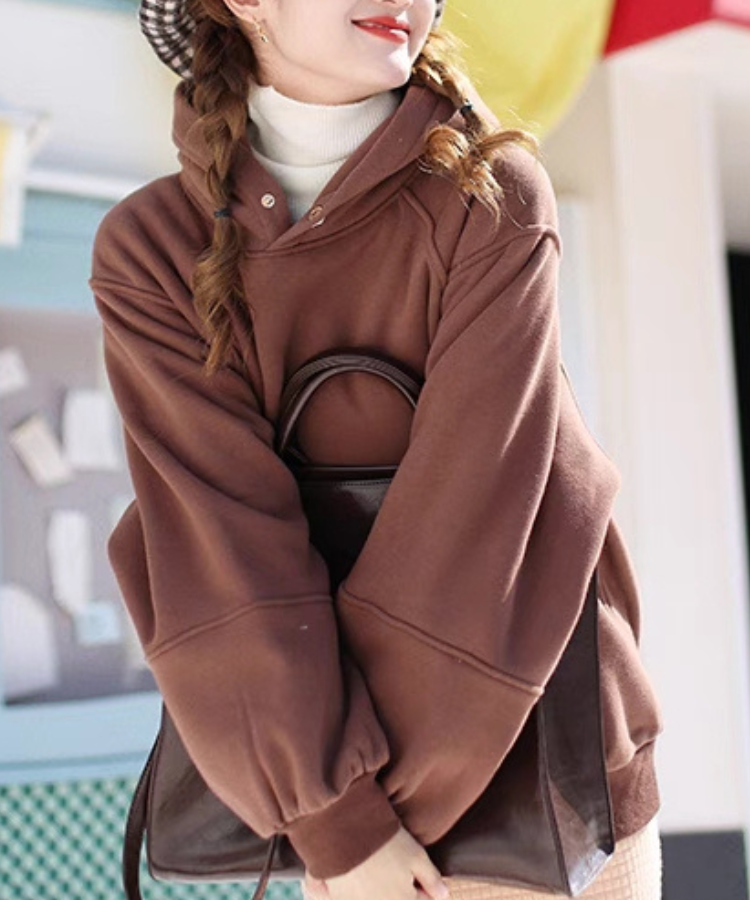 ゴールドボタン裏ボアボリュームフーディ