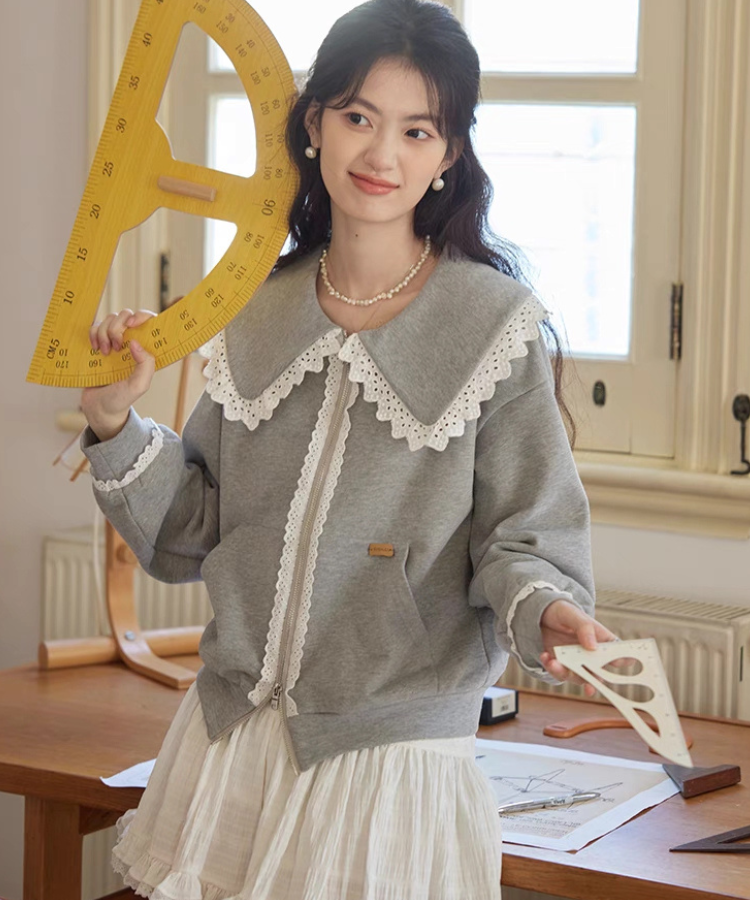 レースドールカラーダブルジップスウェット