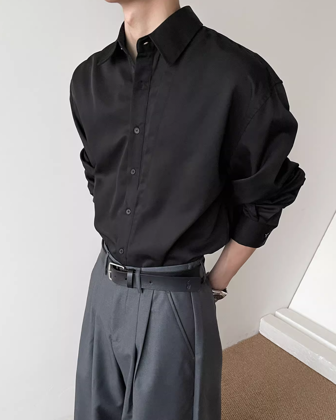 レイヤーデザインコリアンシャツ mf3591