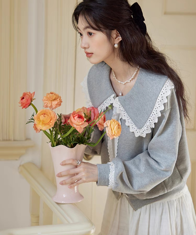 レースドールカラーダブルジップスウェット