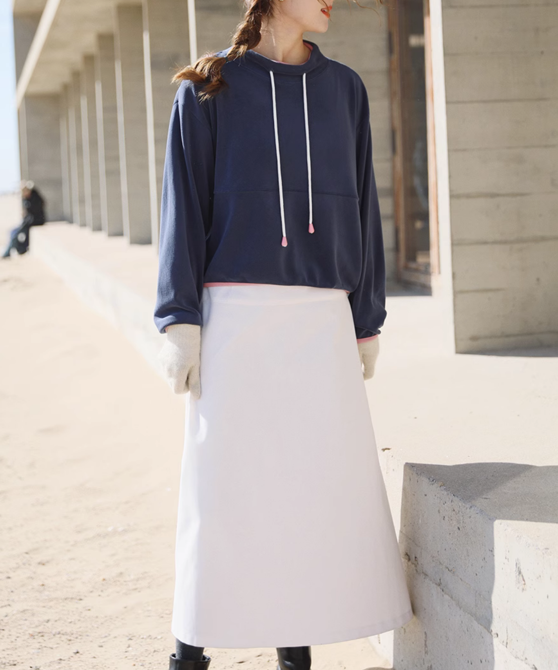 配色パイピングスタンドフリーススウェット