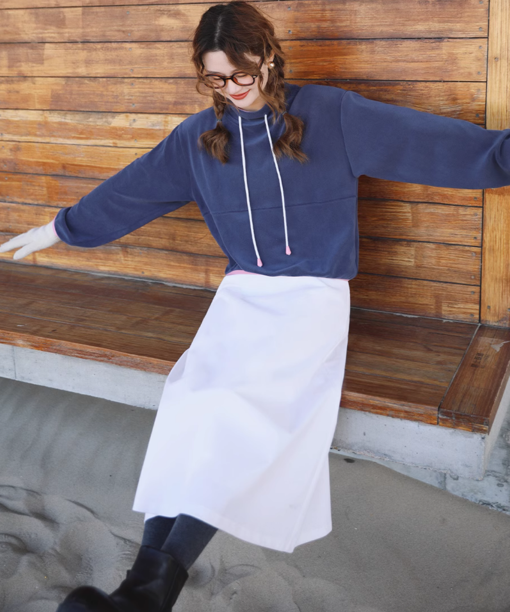 配色パイピングスタンドフリーススウェット