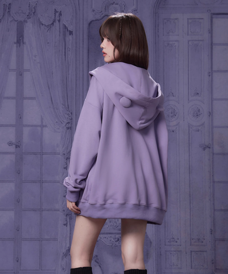 Wベア耳付きスウェットフーディ