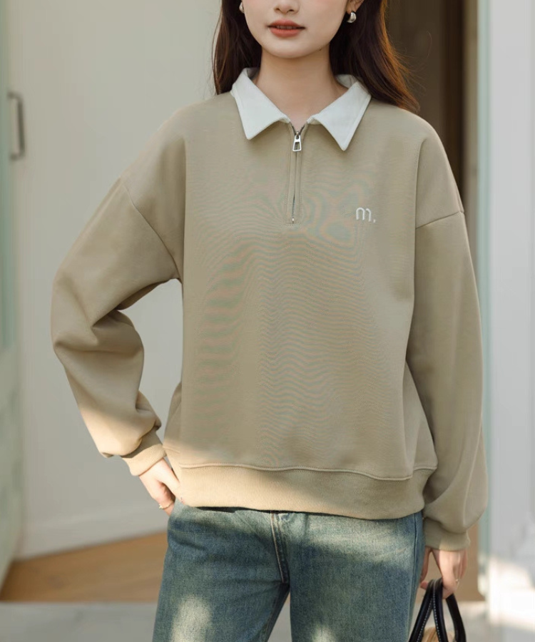ハーフジップラペルプルオーバー
