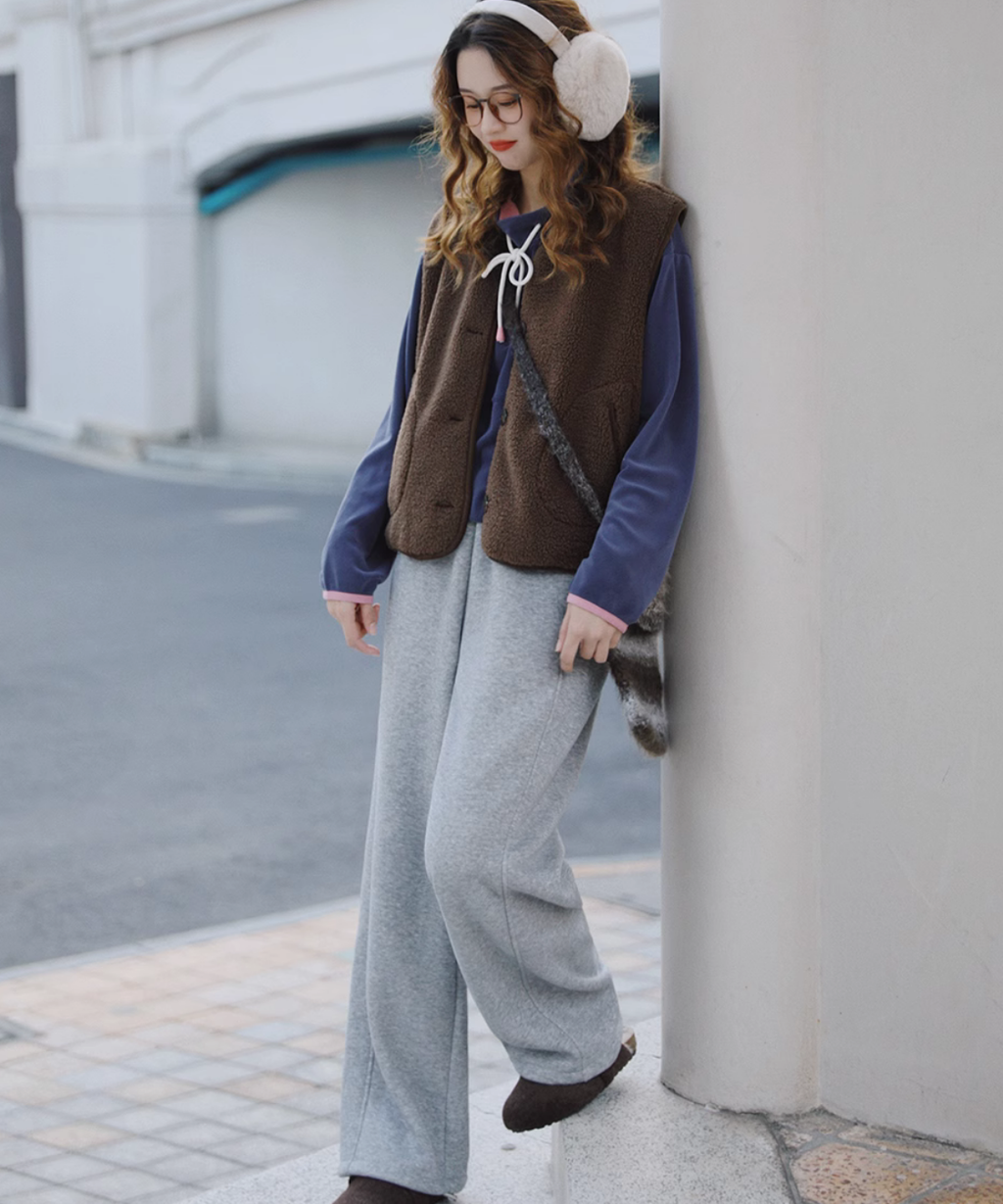 配色パイピングスタンドフリーススウェット