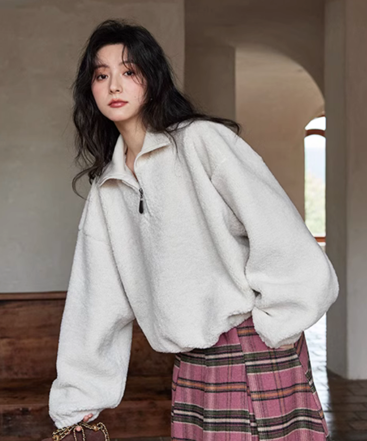 リラックスフィットハーフジップボアスウェット