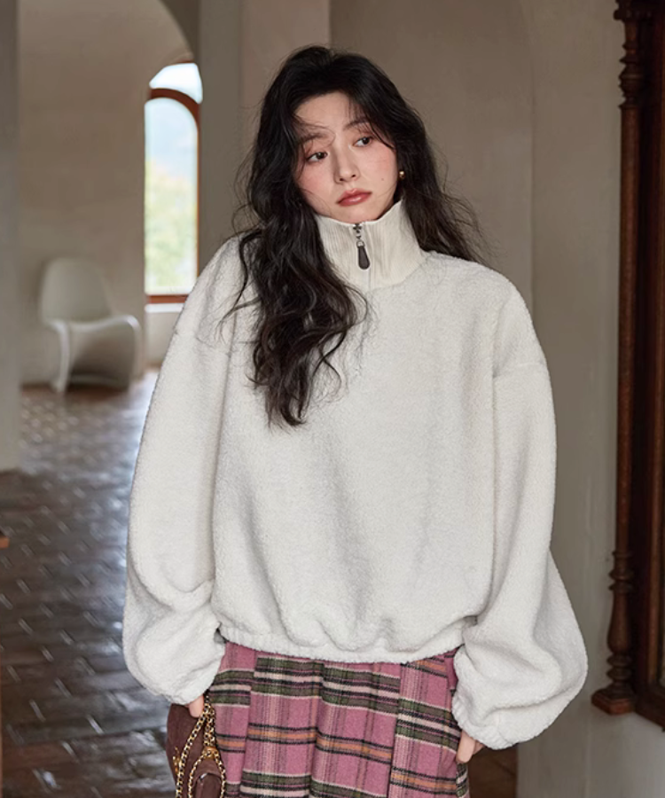 リラックスフィットハーフジップボアスウェット