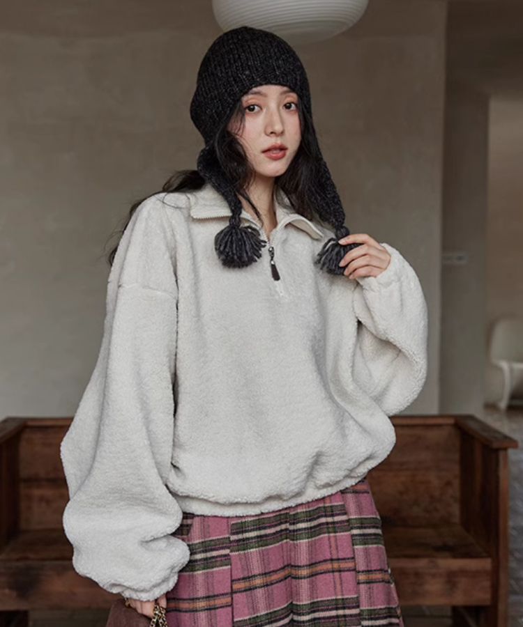 リラックスフィットハーフジップボアスウェット