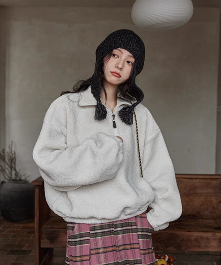 リラックスフィットハーフジップボアスウェット