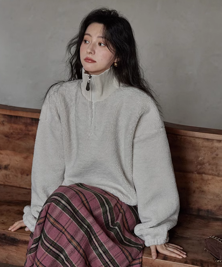 リラックスフィットハーフジップボアスウェット