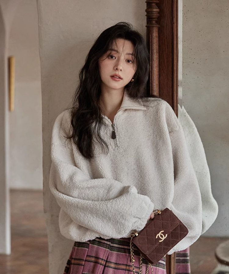 リラックスフィットハーフジップボアスウェット