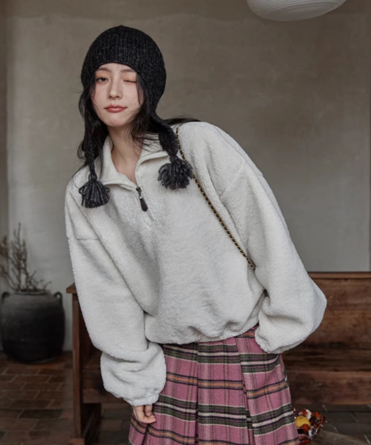 リラックスフィットハーフジップボアスウェット