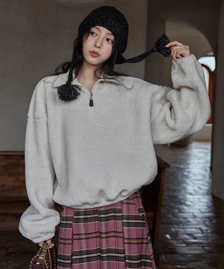 リラックスフィットハーフジップボアスウェット