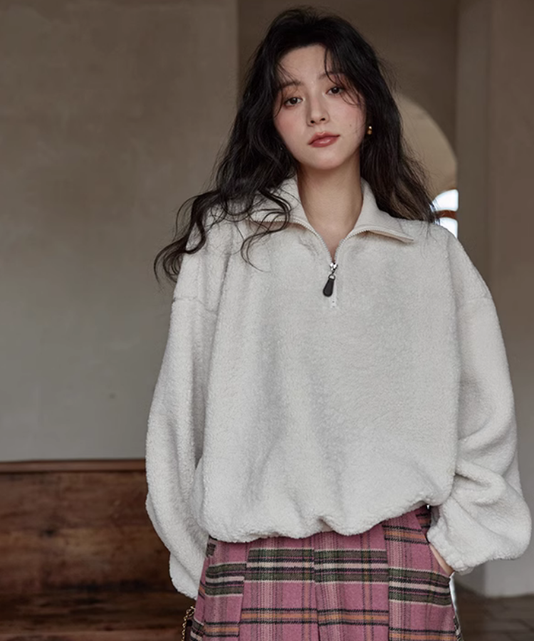 リラックスフィットハーフジップボアスウェット