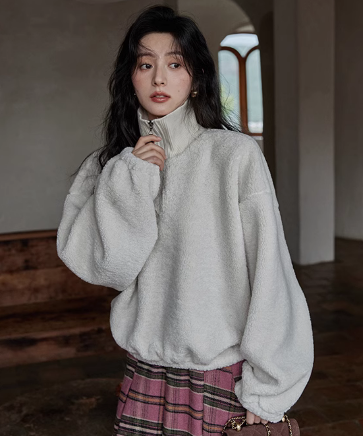 リラックスフィットハーフジップボアスウェット