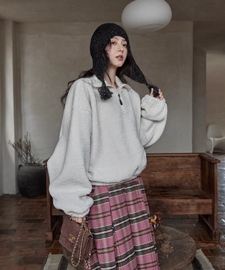 リラックスフィットハーフジップボアスウェット