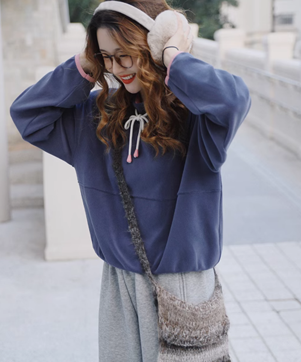 配色パイピングスタンドフリーススウェット