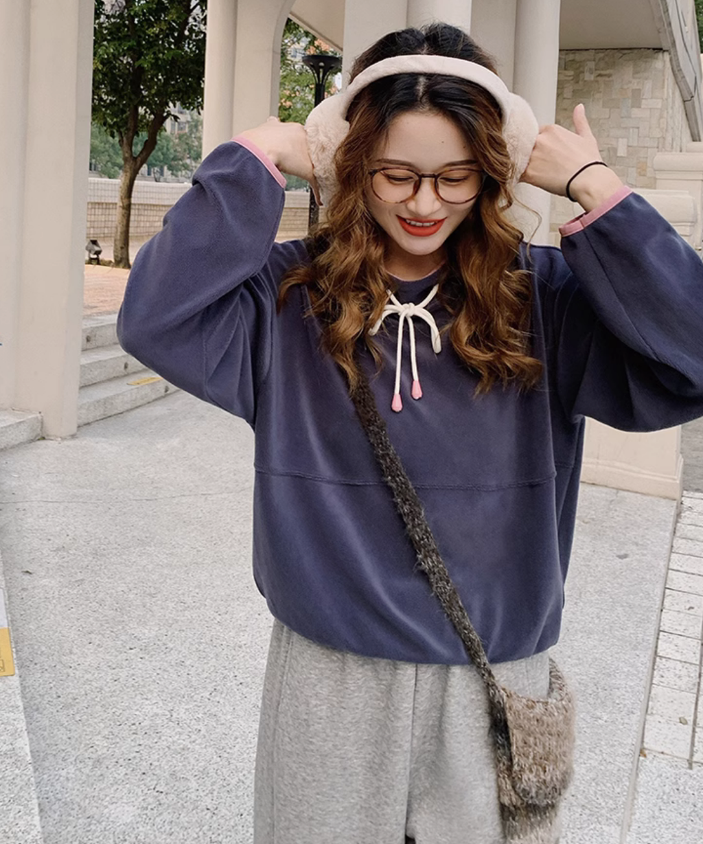 配色パイピングスタンドフリーススウェット