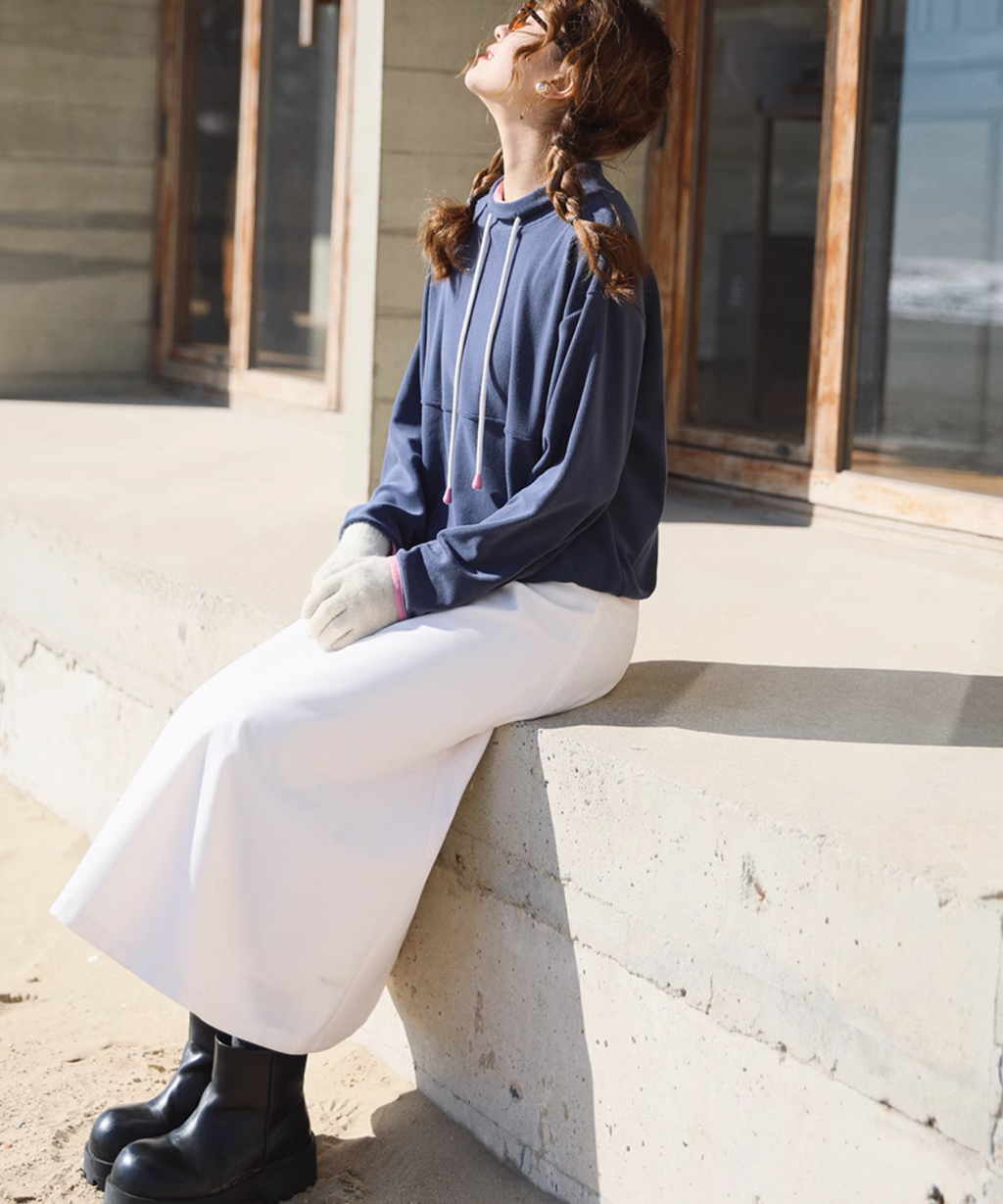 配色パイピングスタンドフリーススウェット