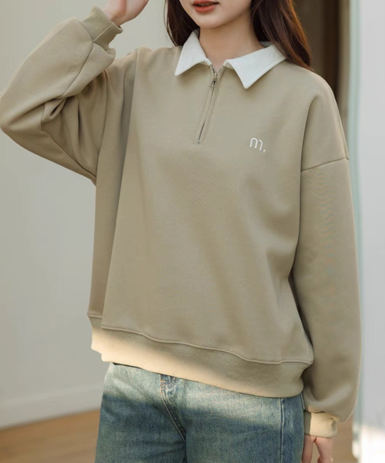 ハーフジップラペルプルオーバー