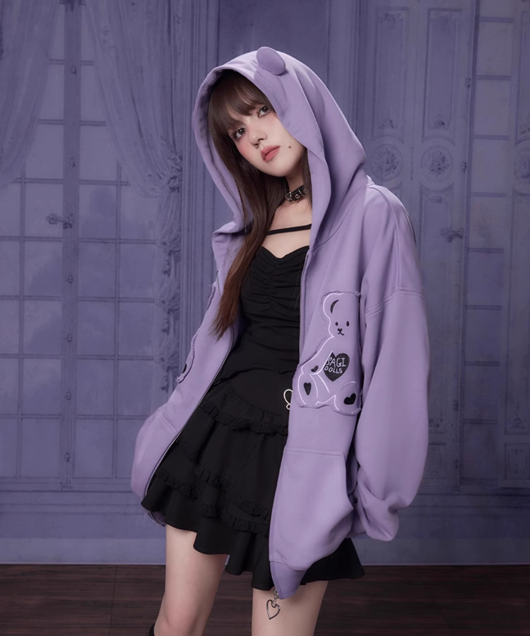 Wベア耳付きスウェットフーディ