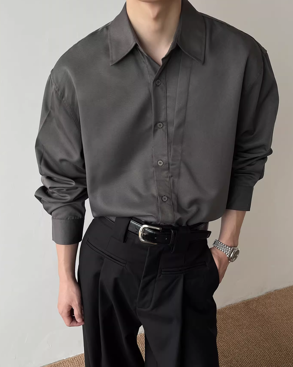 レイヤーデザインコリアンシャツ mf3591