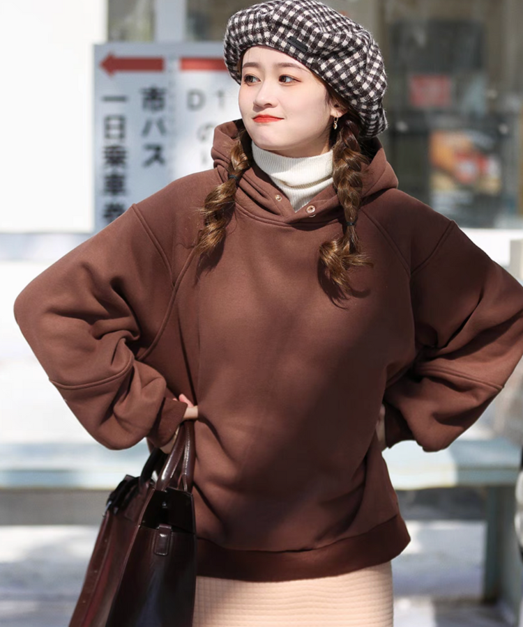 ゴールドボタン裏ボアボリュームフーディ