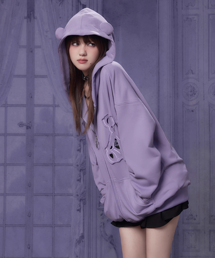 Wベア耳付きスウェットフーディ