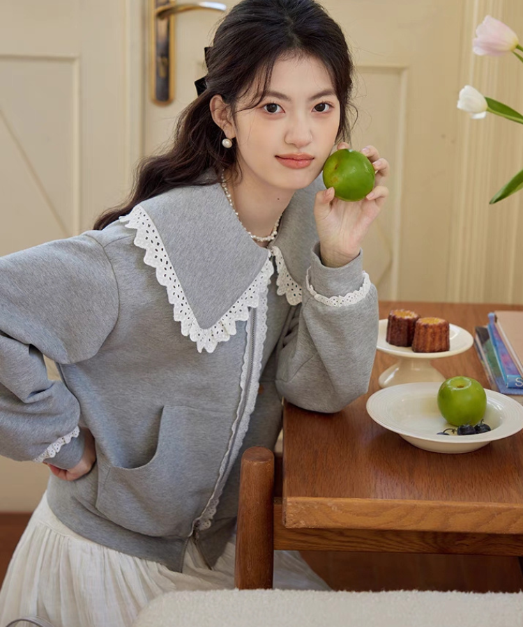 レースドールカラーダブルジップスウェット