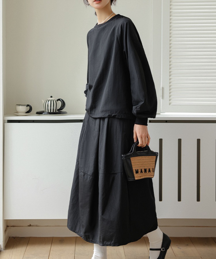 裾絞りプルオーバー+ベーシックスカート2点セット