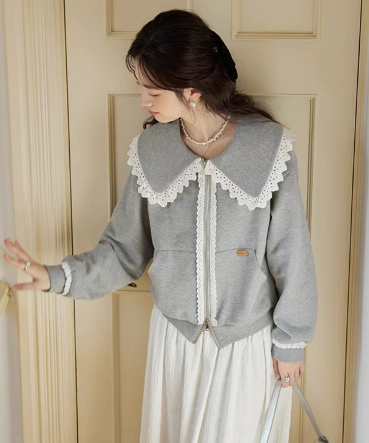 レースドールカラーダブルジップスウェット