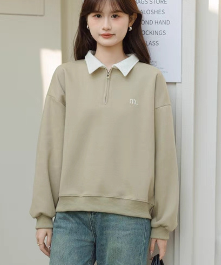 ハーフジップラペルプルオーバー