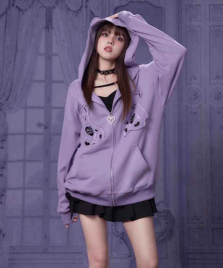 Wベア耳付きスウェットフーディ