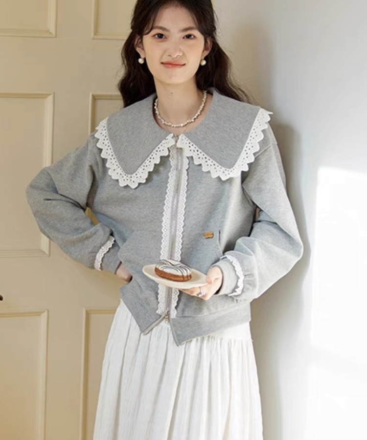 レースドールカラーダブルジップスウェット