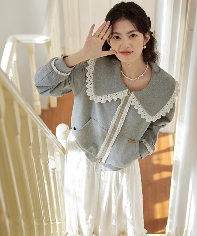 レースドールカラーダブルジップスウェット