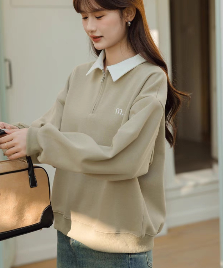 ハーフジップラペルプルオーバー