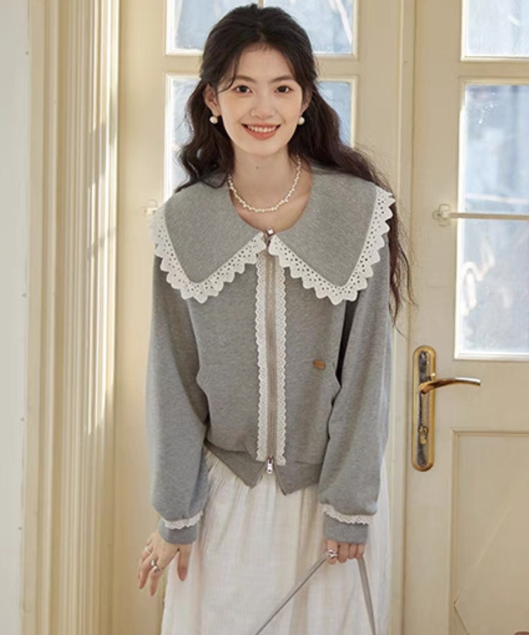 レースドールカラーダブルジップスウェット