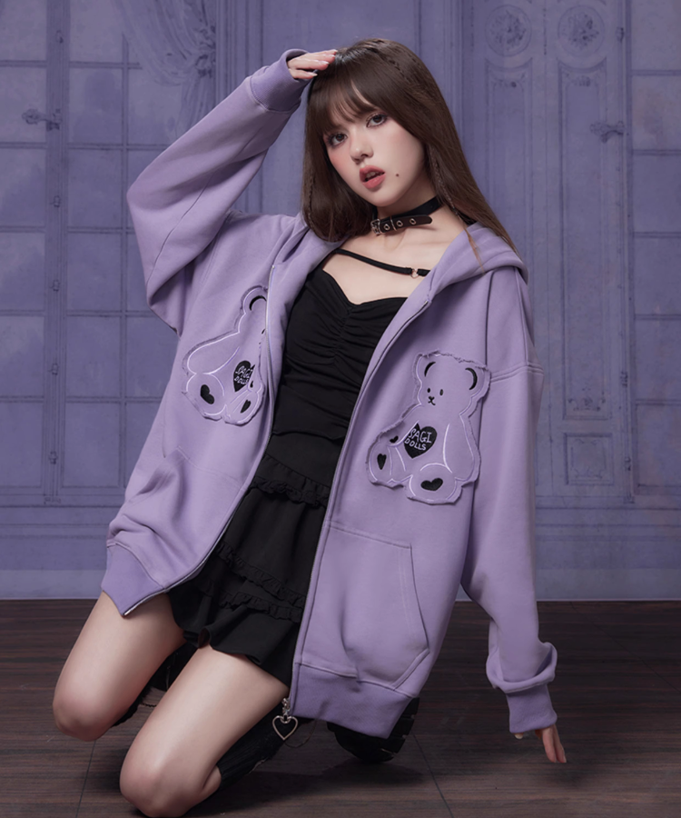 Wベア耳付きスウェットフーディ