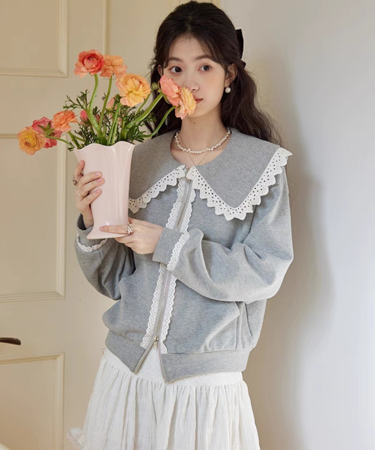 レースドールカラーダブルジップスウェット