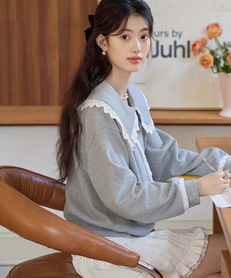 レースドールカラーダブルジップスウェット