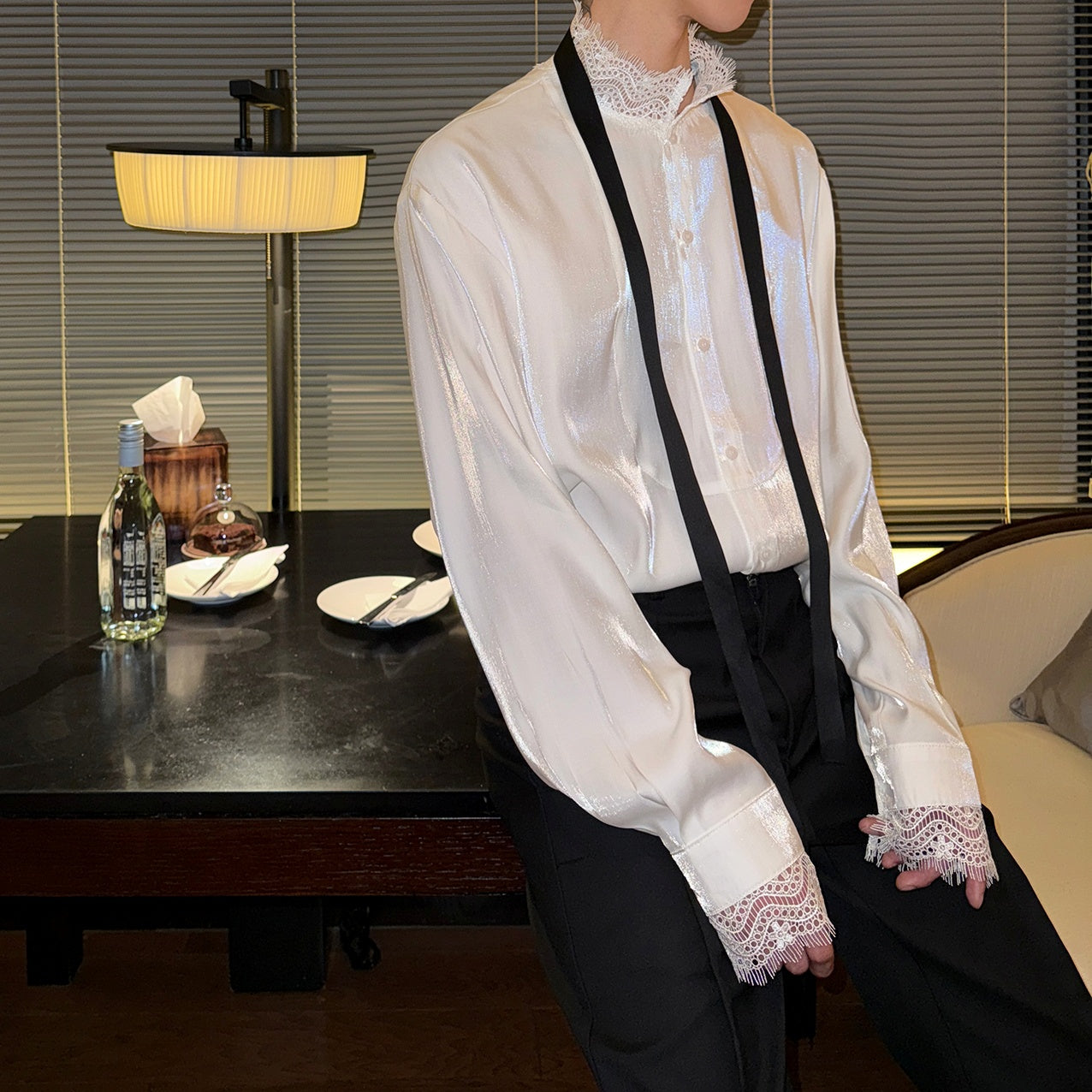 レースサテンクラシカルシャツ mf3310