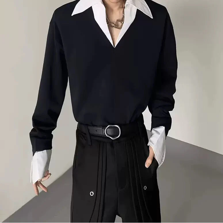 バイカラーツーピースシャツトップス mf3245