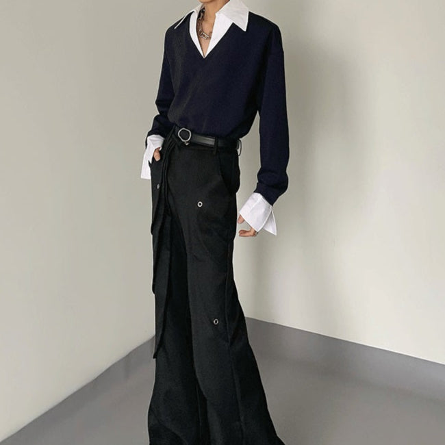 バイカラーツーピースシャツトップス mf3245