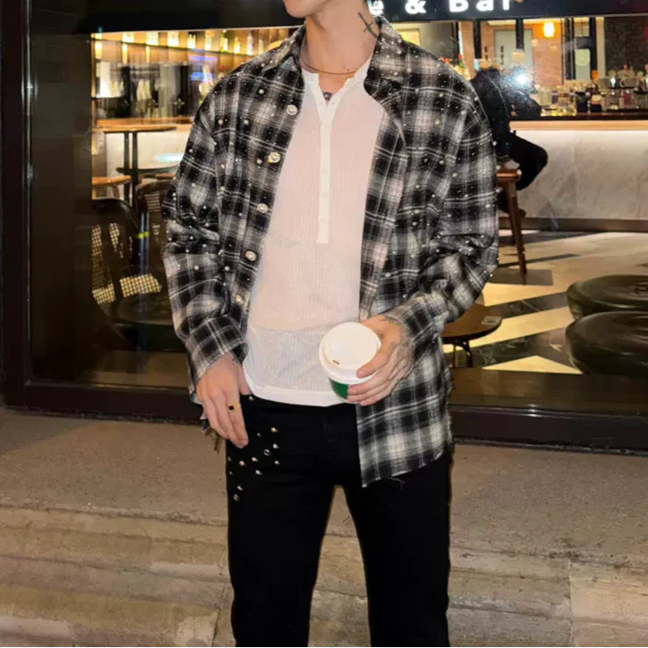 パールシャインチェックシャツ mf3208