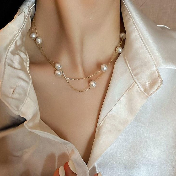 ゴールドダブルパールネックレス