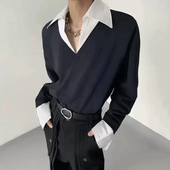 バイカラーツーピースシャツトップス mf3245