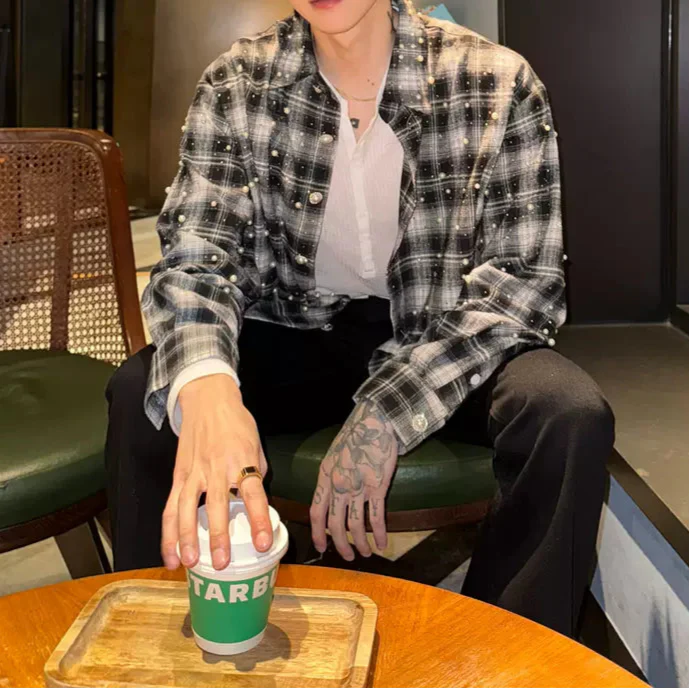 パールシャインチェックシャツ mf3208