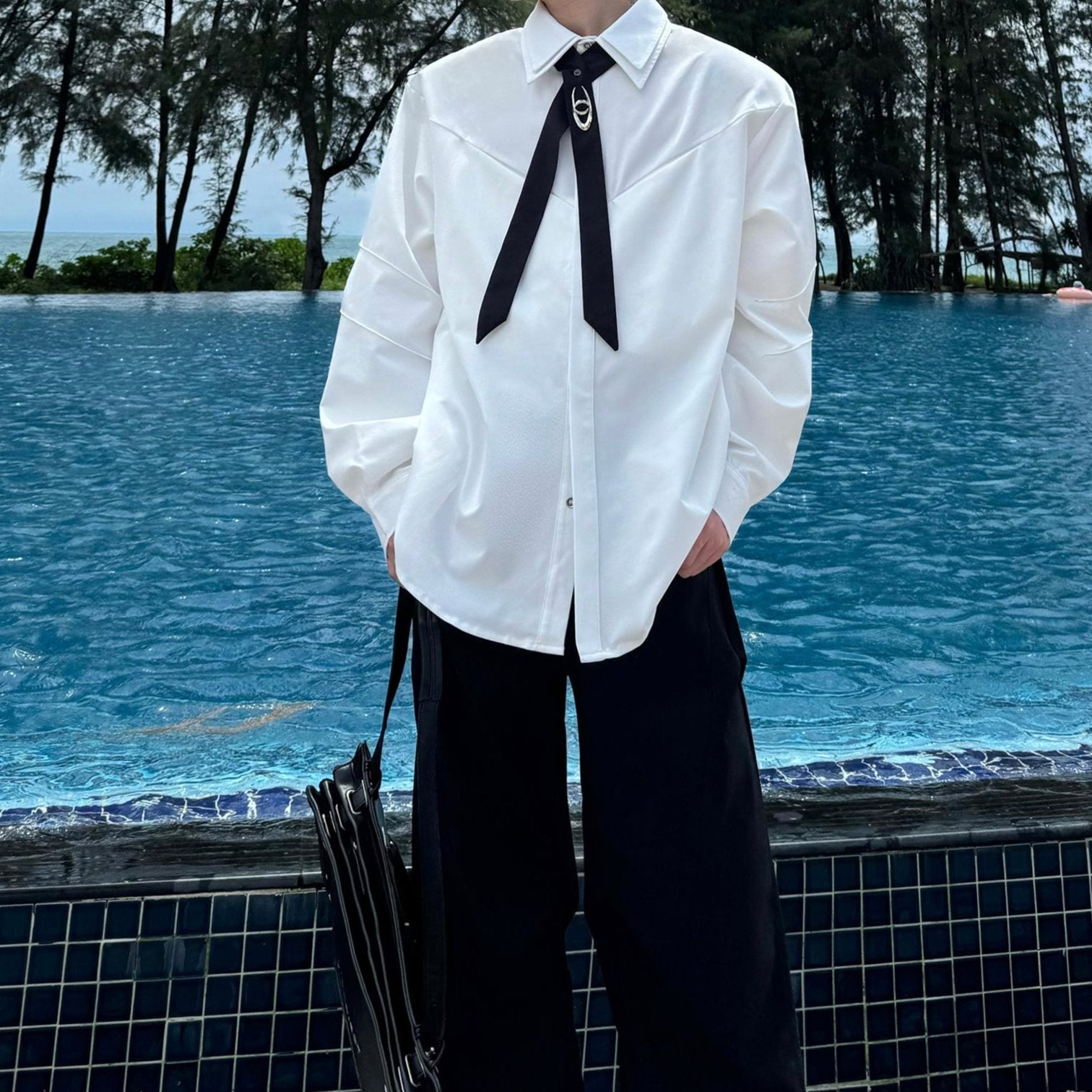 モノトーンタイデザインモードシャツ mf3102