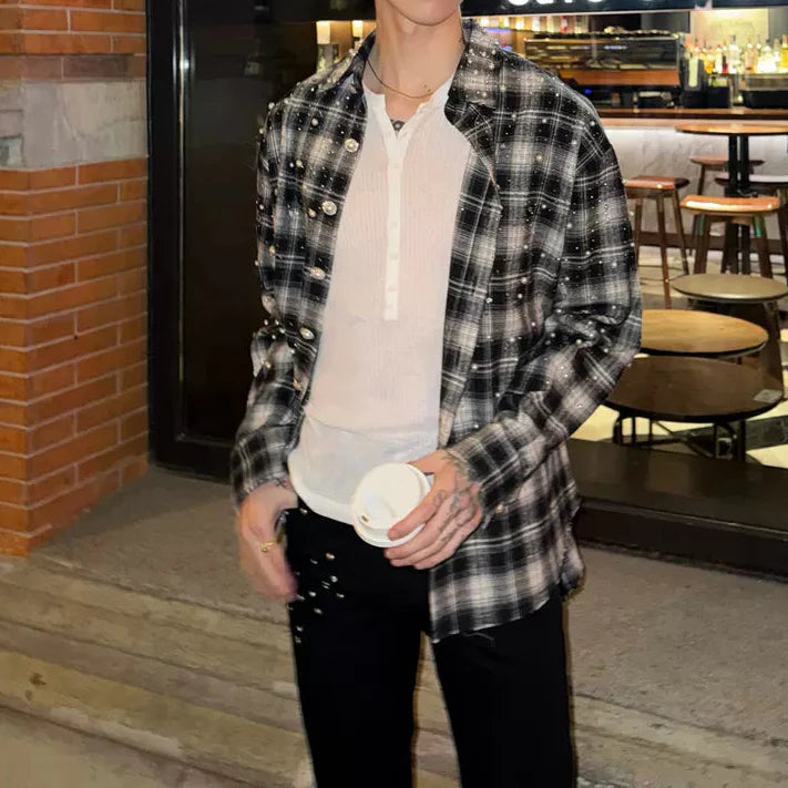 パールシャインチェックシャツ mf3208